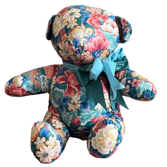 Vtg Shabby Chic Floral Teddy Bear Large. 17" h x 18" w - Picture 11 of 13